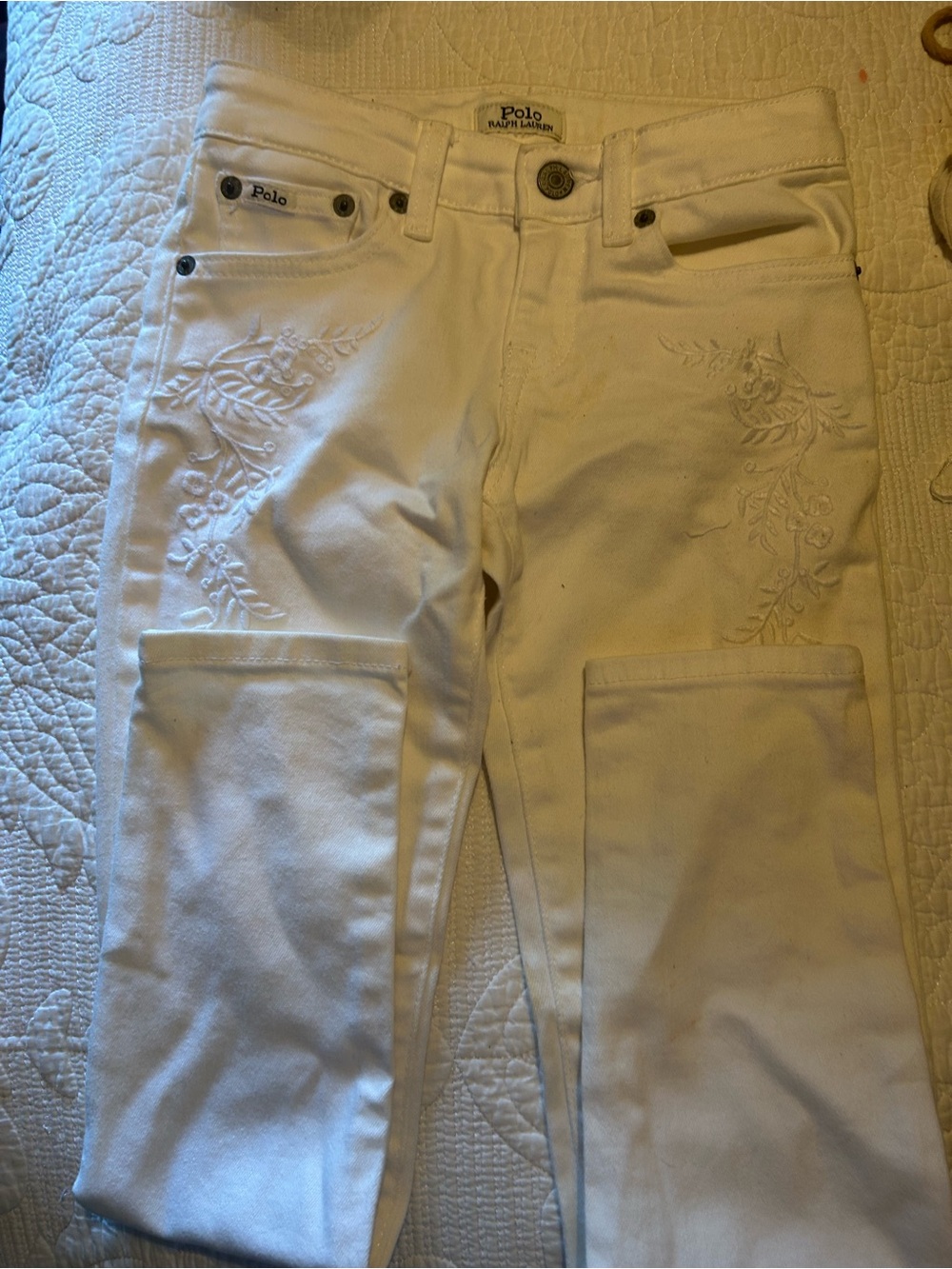 Polo by Ralph Lauren Girls White Floral Embroidered Jeans